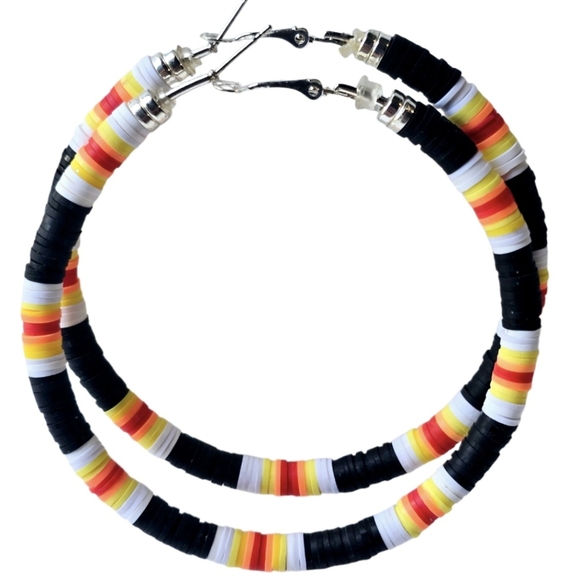 Rasta hoop earrings, African Heishi earrings, Large hoop earrings, African earri - Picture 3 of 4